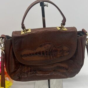 Donna Elena Vintage Ostrich Print Crossbody Bag with Snakeskin Insert BRN7407D